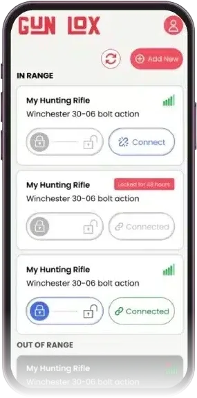 GunLox case study: the iOS & Android app shown on a device