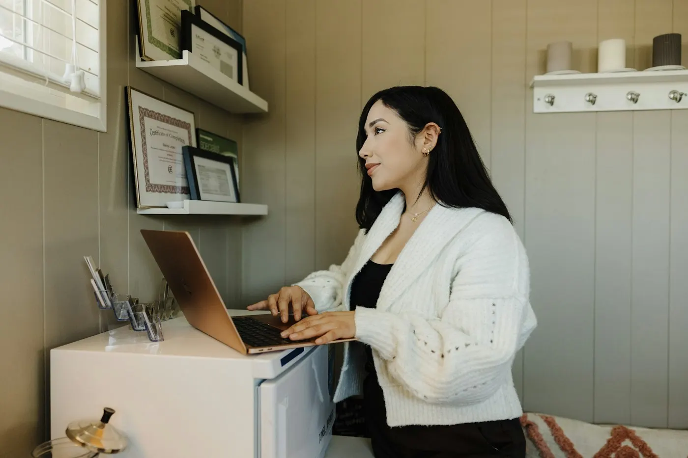 A nearshore machine learning engineer in Mexico works at a standing desk.