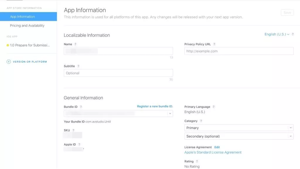 fill app store details
