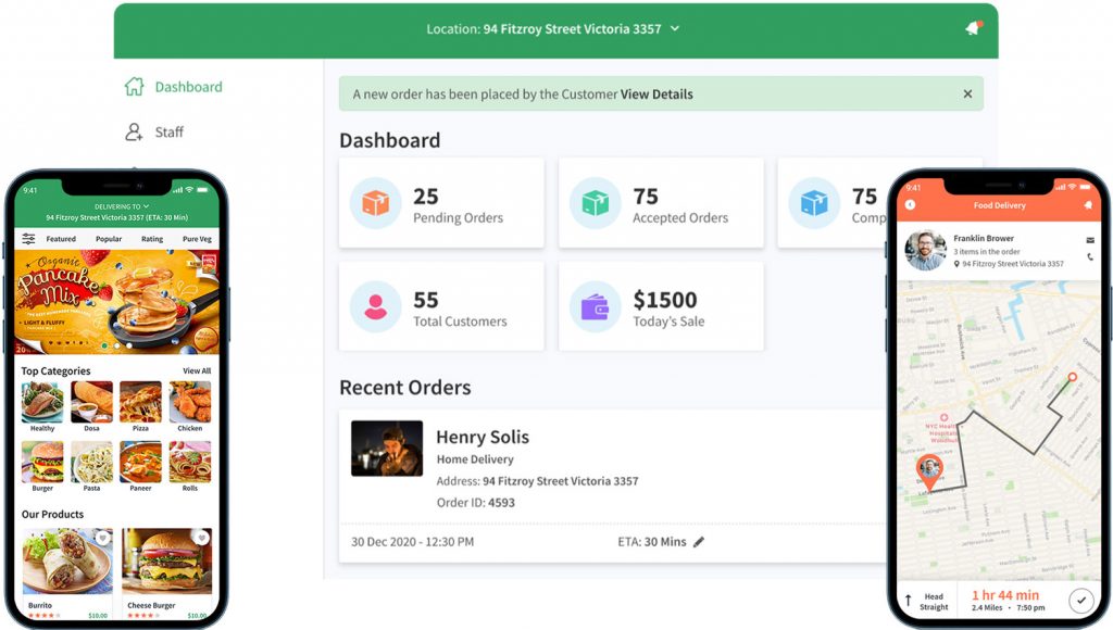 White Label food ordering app dashboard